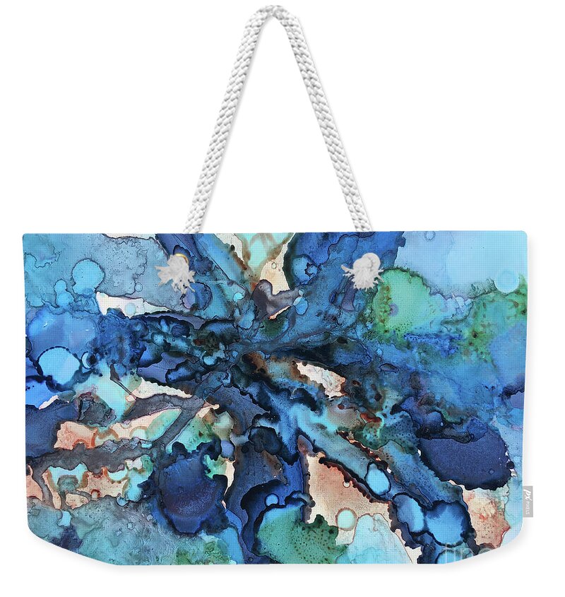 Abstract Weekender Tote Bag featuring the painting Blue Confession by Linda Cranston