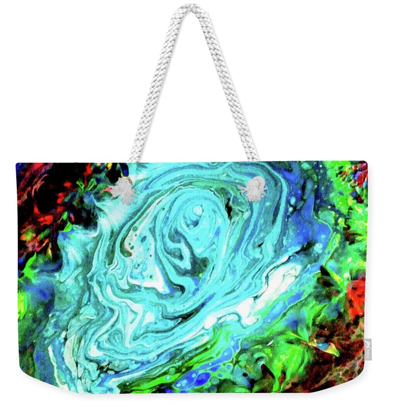 Core Weekender Tote Bag featuring the painting Blue Core by Anna Adams