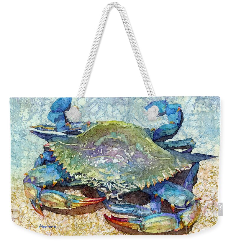 Crab Weekender Tote Bag featuring the painting Blue Crab-pastel colors by Hailey E Herrera