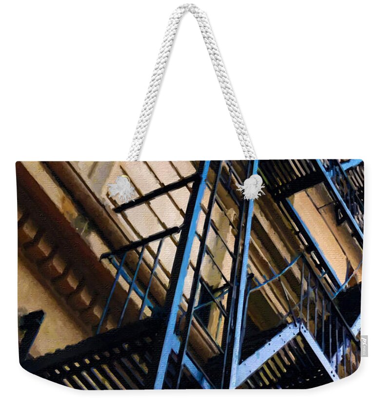Front Weekender Tote Bag featuring the painting Blue Dire Escape 2 by Tony Rubino