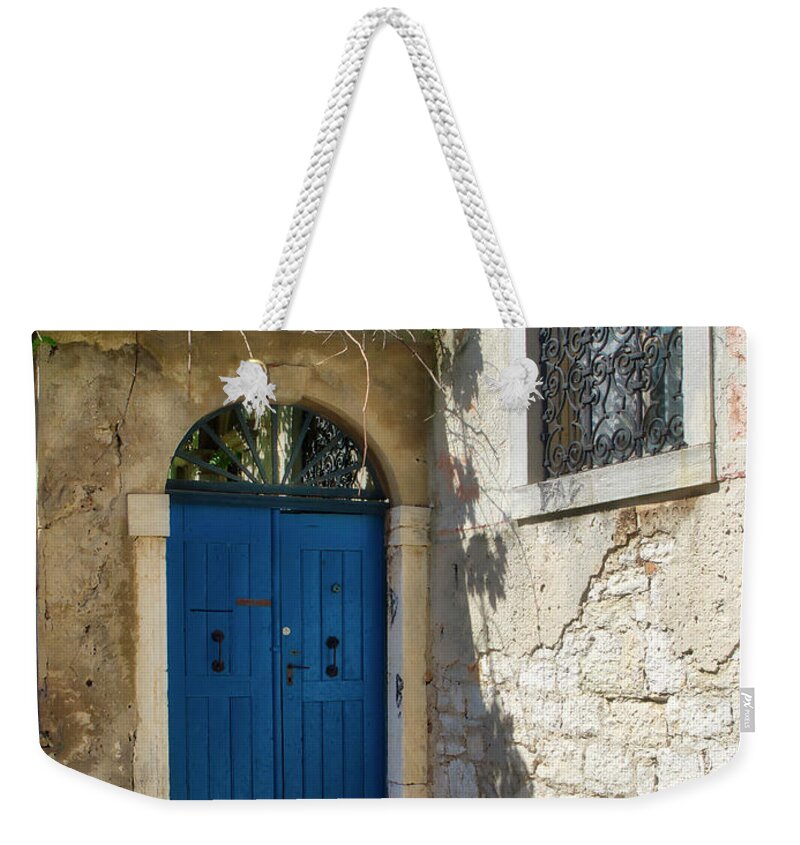 Adriatic Sea Weekender Tote Bag featuring the photograph Blue Door 1 by Eggers Photography