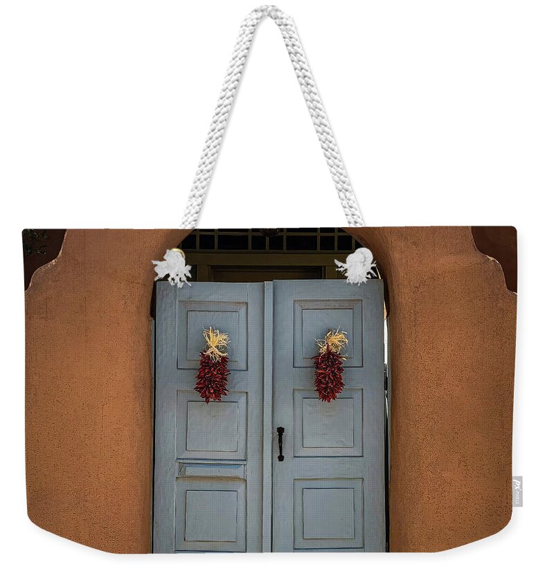 Blue Doors Weekender Tote Bag featuring the photograph Blue Doors of New Mexico by Rebecca Herranen