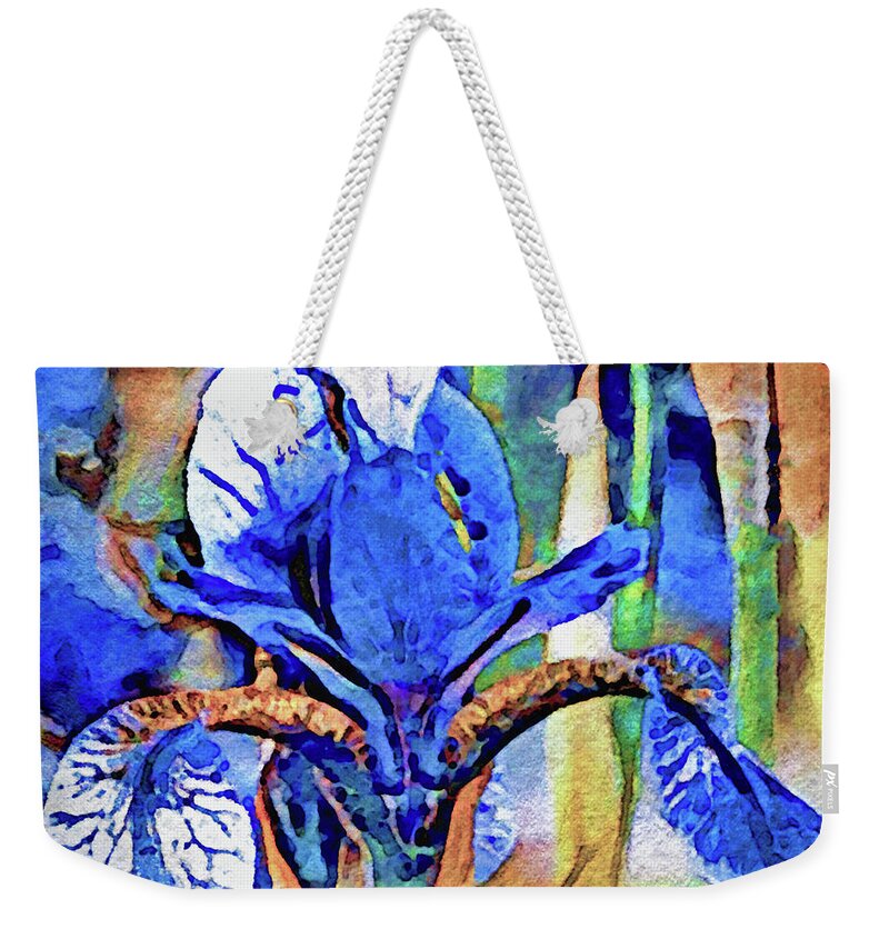 Blue Weekender Tote Bag featuring the painting Blue Dutch Iris by Susan Maxwell Schmidt