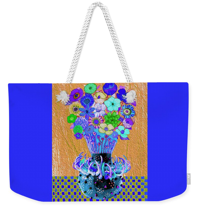 Floral Bouquet Weekender Tote Bag featuring the mixed media Blue Floral Bouquet by Lorena Cassady