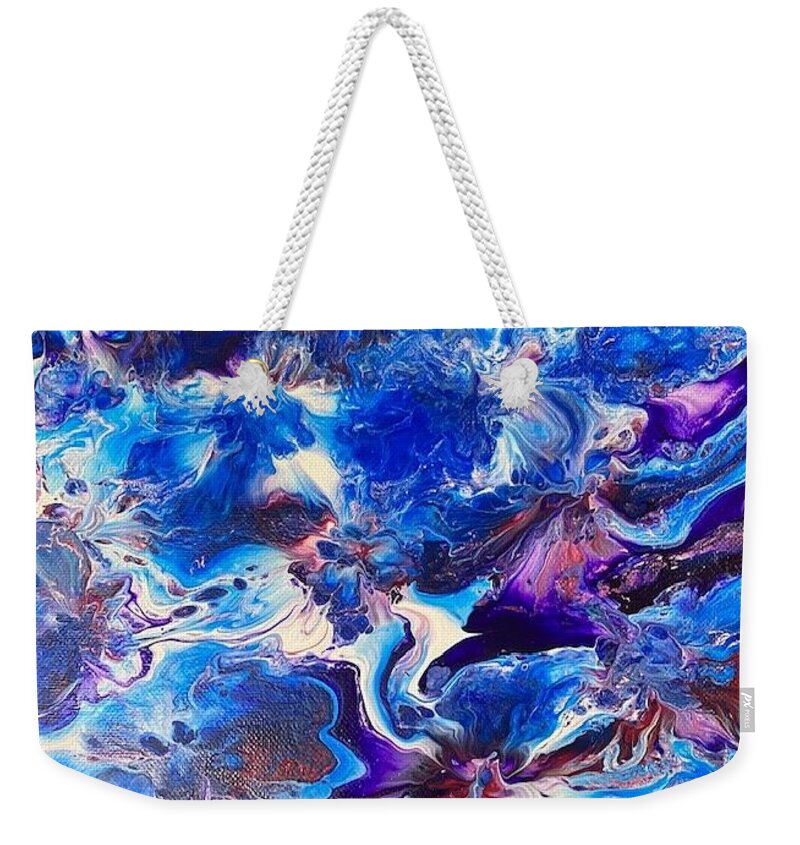 Abstract Weekender Tote Bag featuring the painting Blue Jellies by Pour Your heART Out Artworks