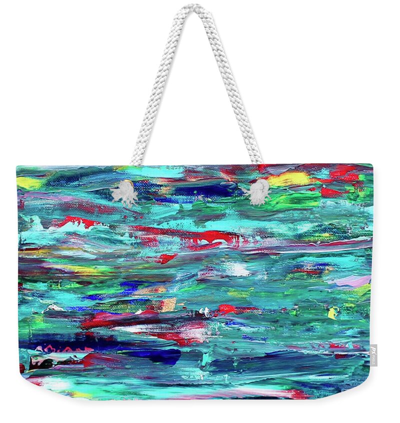 Abstract Weekender Tote Bag featuring the painting Blue Horizon by Teresa Moerer