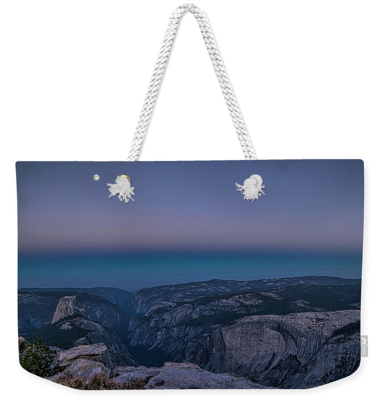 Landscape Weekender Tote Bag featuring the photograph Full Moon Blue Hour at Clouds Rest by Romeo Victor