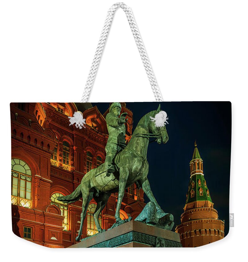 City Weekender Tote Bag featuring the digital art Blue Hour at The Zhukov Statue by Kevin McClish