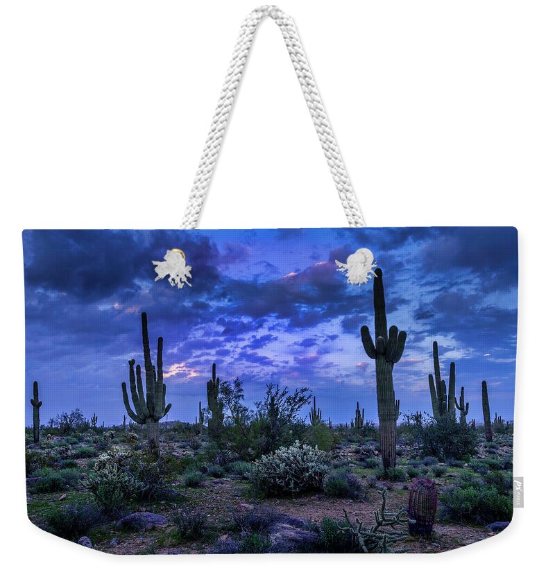 Blue Hour Weekender Tote Bag featuring the photograph Blue Hour In The Desert by Lorraine Baum