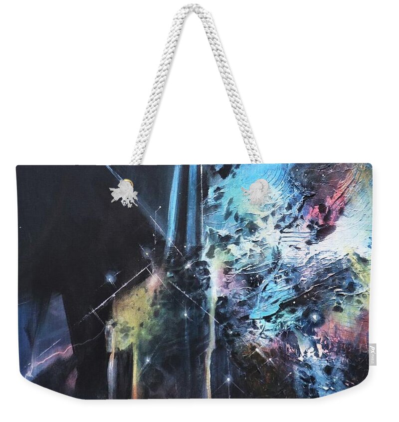  Blue Ice Weekender Tote Bag featuring the painting Blue Ice Crystals by Tom Shropshire
