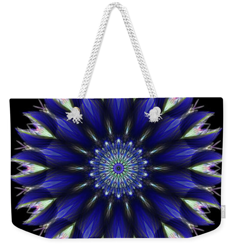 This Design Is Inspired By The Beauty Of Winter Weekender Tote Bag featuring the digital art Blue Ice Mandala by Michael Canteen