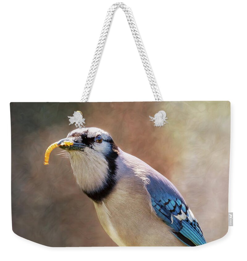 Bird Weekender Tote Bag featuring the photograph Blue Jay Snacks by Bill and Linda Tiepelman