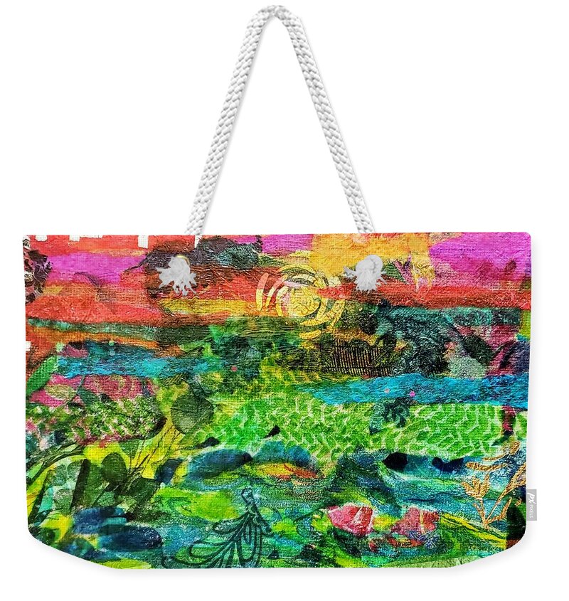 Nature Weekender Tote Bag featuring the mixed media Blue Lagoon by Deborah Cherrin