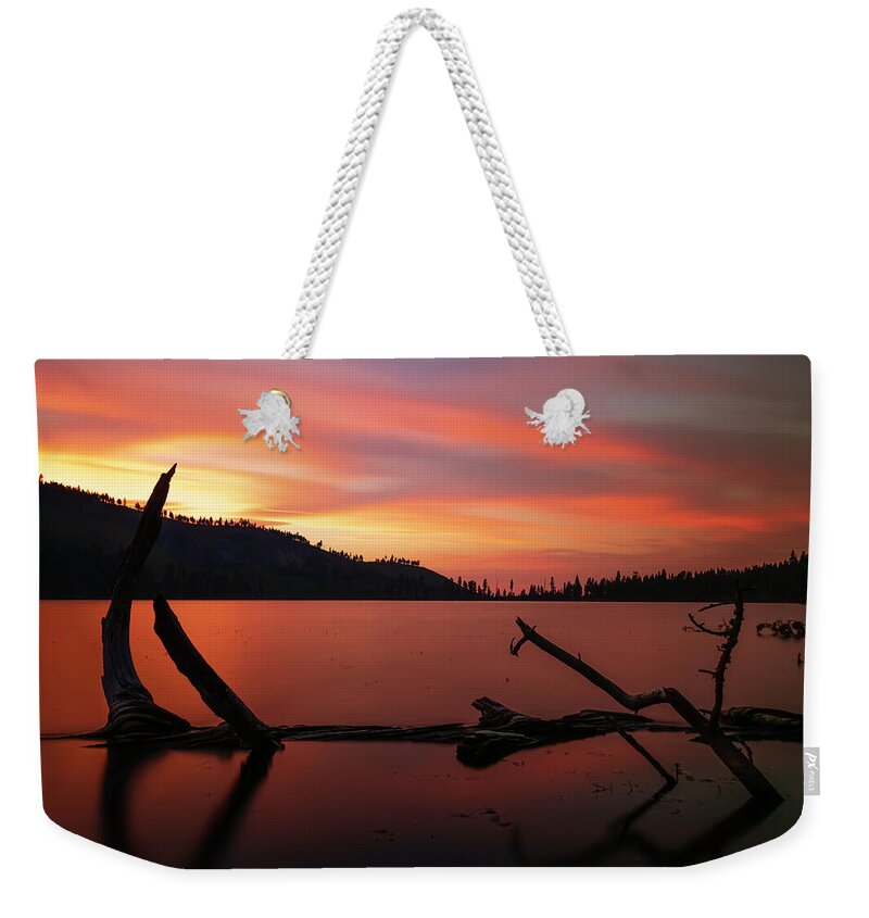 Lake Weekender Tote Bag featuring the photograph Blue Lake Sunset by Mike Lee