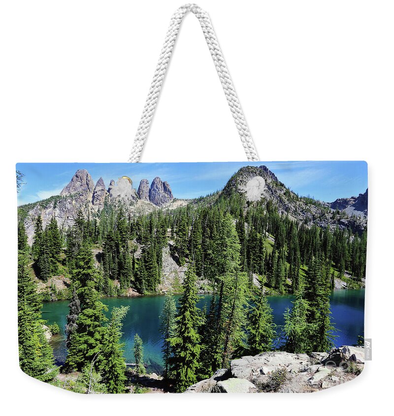 Mountains Weekender Tote Bag featuring the photograph Blue Lake by Sylvia Cook