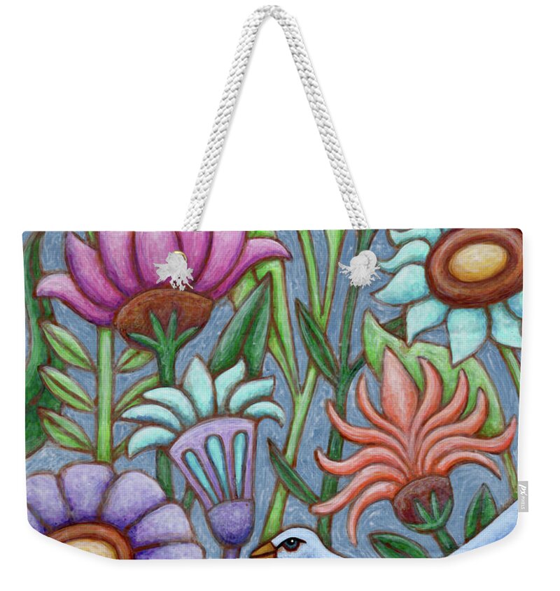 Bird Weekender Tote Bag featuring the painting Blue Meadow Breeze by Amy E Fraser