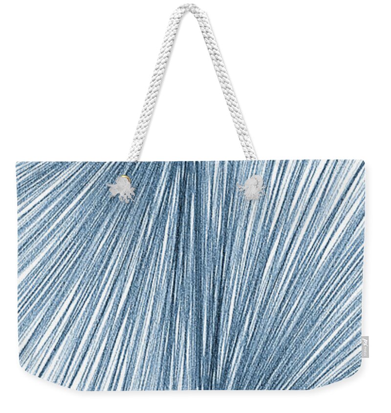 Blue Weekender Tote Bag featuring the drawing Blue Mid Century Modern Geometric Line Drawing 2 by Janine Aykens