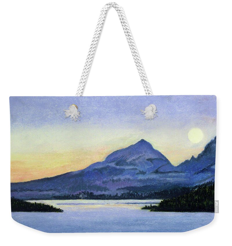 Landscape Weekender Tote Bag featuring the pastel Blue Moon by MaryJo Clark