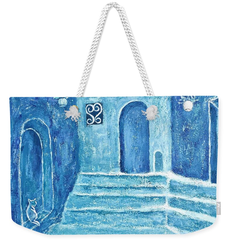 Blue Weekender Tote Bag featuring the painting Blue Morocco by Victoria Lakes