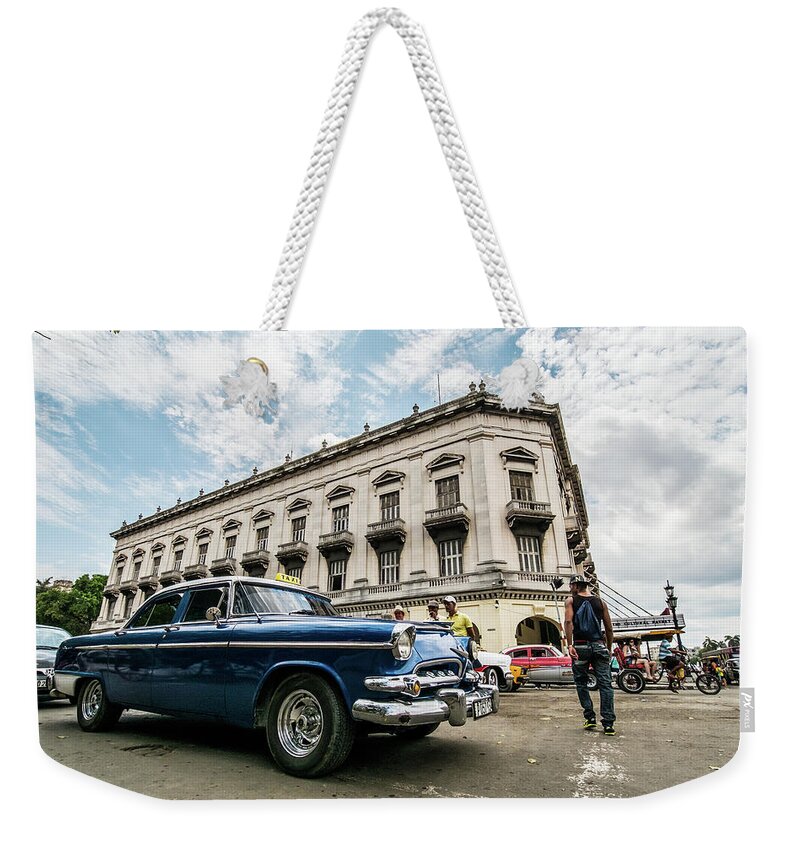 Cuba Weekender Tote Bag featuring the photograph Blue old car, Havana. Cuba by Lie Yim