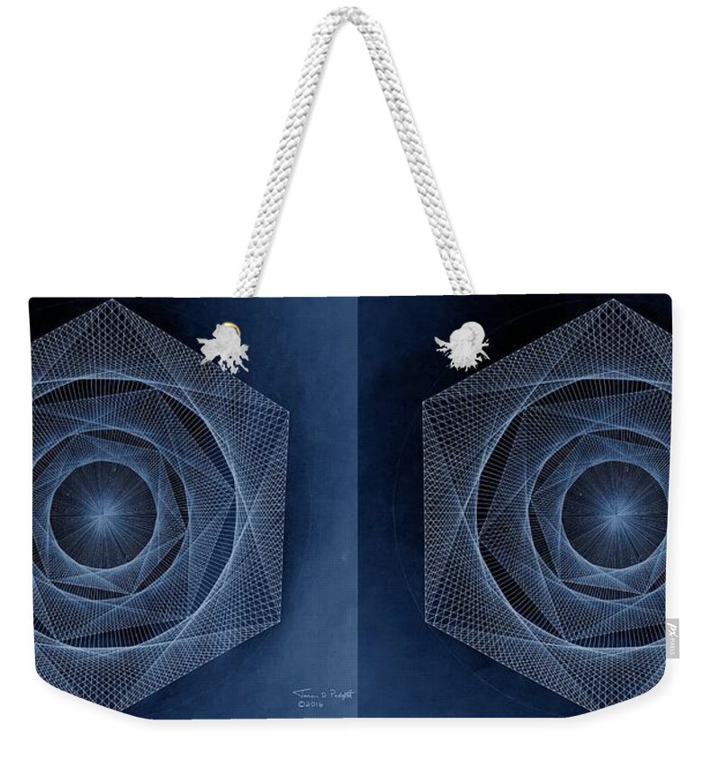 Jason Padget Weekender Tote Bag featuring the mixed media Blue Orbs of The Cosmos by Jason Padgett