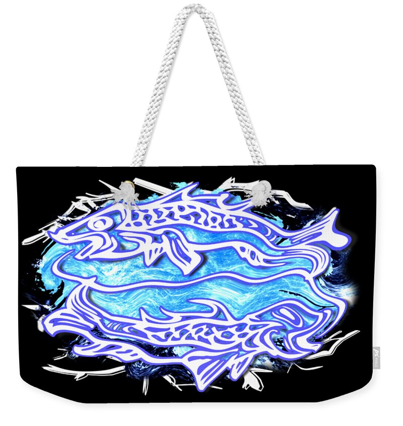 Blue Weekender Tote Bag featuring the digital art Blue Pisces March Zodiac Sign by Delynn Addams