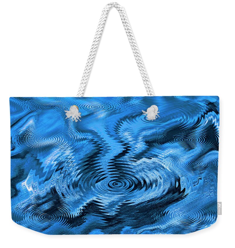 Abstract Weekender Tote Bag featuring the photograph Blue pond ripple wave texture background by Severija Kirilovaite