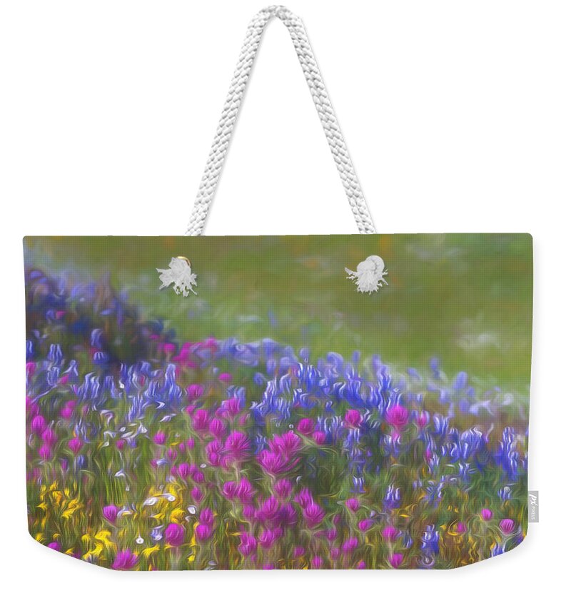 Wildflowers Weekender Tote Bag featuring the photograph Blue Purple And Yellow Wildflowers by Alessandra RC