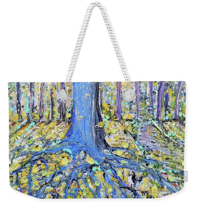 Trees Weekender Tote Bag featuring the painting Blue Roots by Evelina Popilian