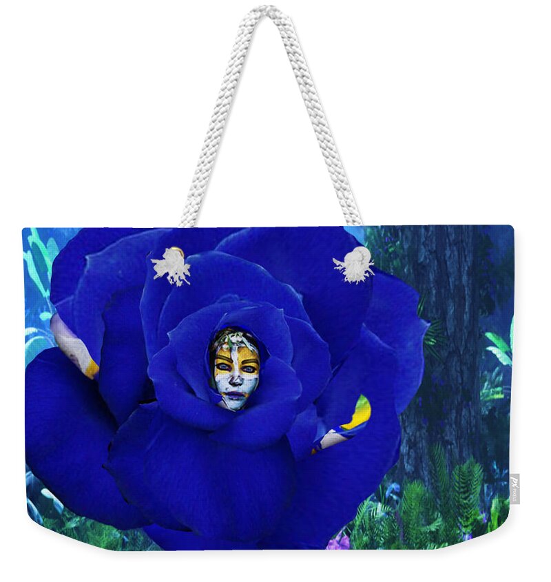 Blue Weekender Tote Bag featuring the digital art Blue Rose by Williem McWhorter