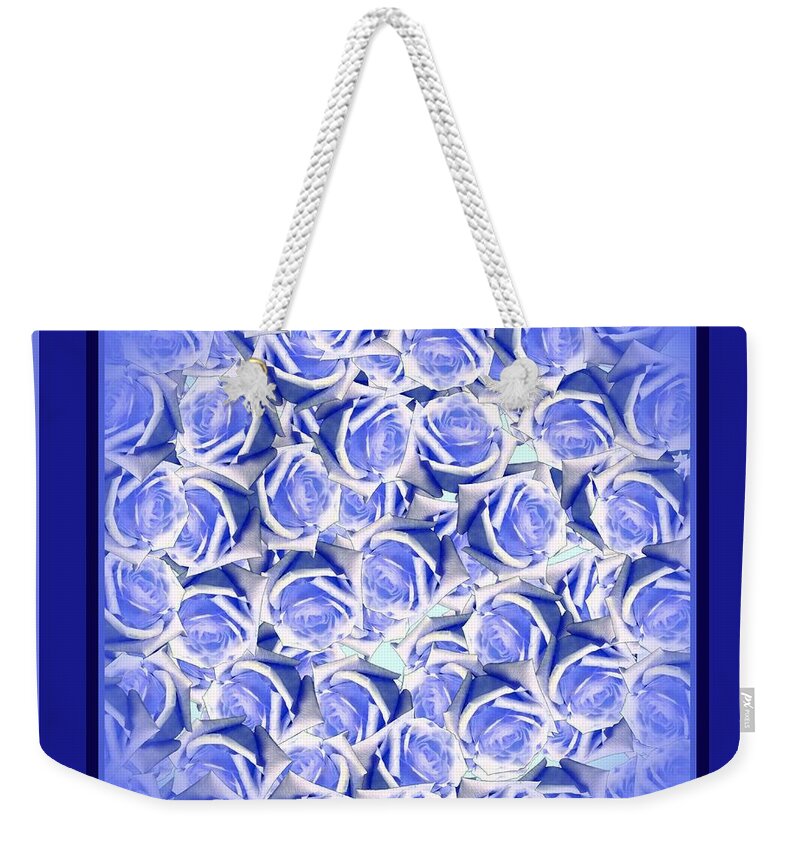 Blue Weekender Tote Bag featuring the digital art Blue Roses 2020 Trending Color by Delynn Addams