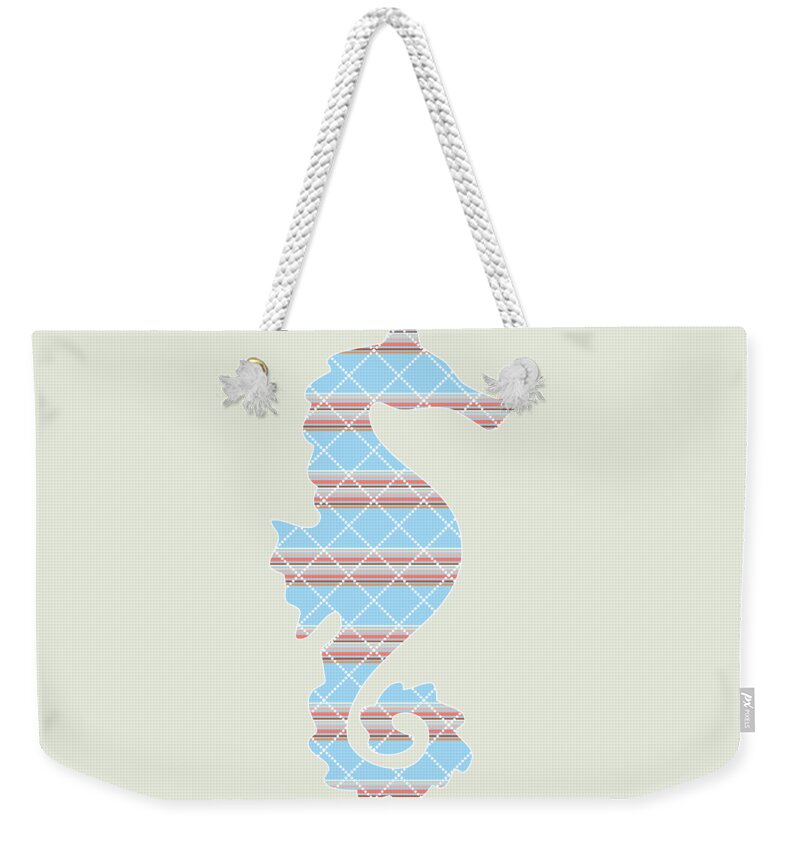 Seahorse Weekender Tote Bag featuring the mixed media Blue Seahorse Art by Christina Rollo