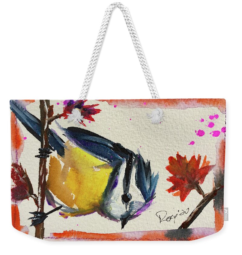 Blue Tit Weekender Tote Bag featuring the painting Blue Tit by Roxy Rich