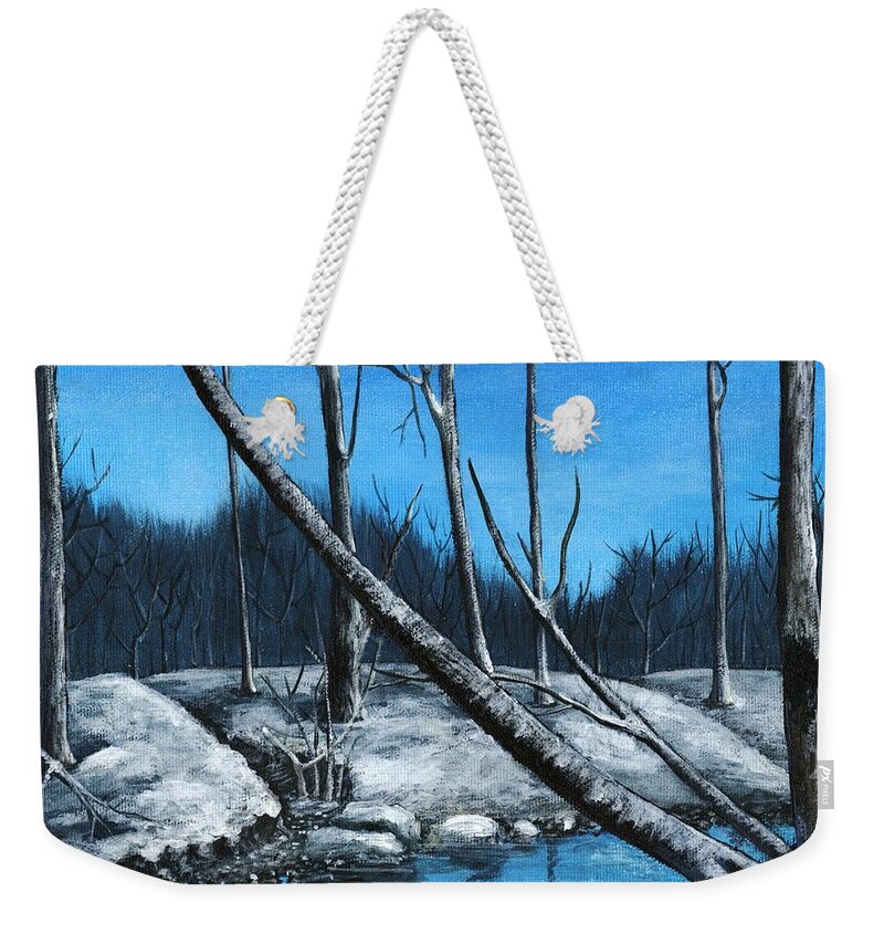 Malakhova Weekender Tote Bag featuring the painting Blue Winter by Anastasiya Malakhova