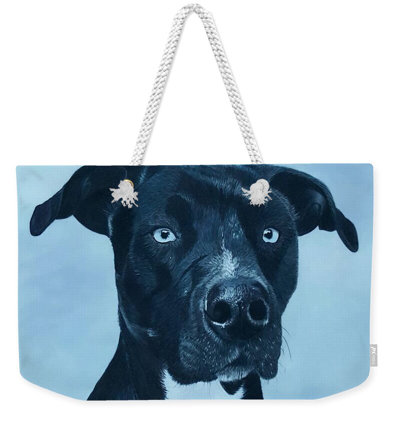 Dog Weekender Tote Bag featuring the drawing Blue without You by Kelly Speros