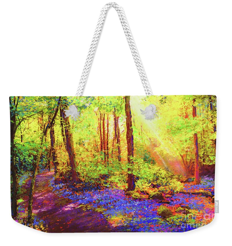 Landscape Weekender Tote Bag featuring the painting Bluebell Blessing by Jane Small
