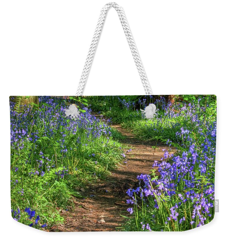 Uk Weekender Tote Bag featuring the photograph Bluebell Path, Middleton Woods, Ilkley by Tom Holmes Photography