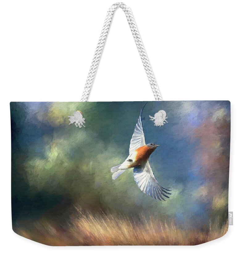 Eastern Bluebird Weekender Tote Bag featuring the photograph Bluebird of Happiness by Donna Kennedy