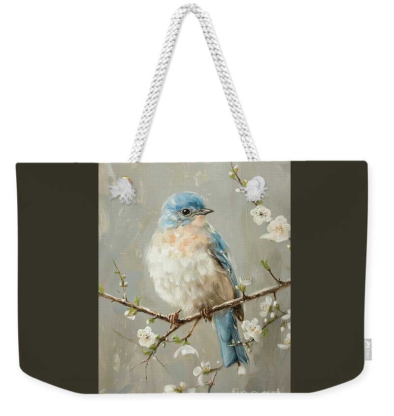 Bluebird Weekender Tote Bag featuring the painting Bluebird On A Branch by Tina LeCour