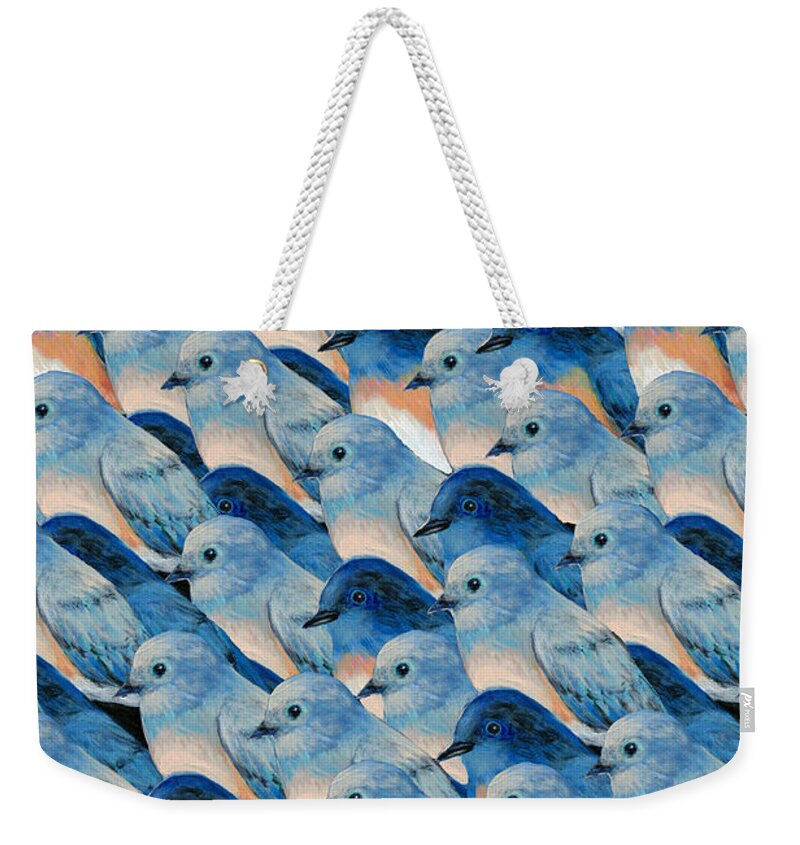 Bluebird Weekender Tote Bag featuring the painting Bluebirds Pattern by Jennifer Lommers