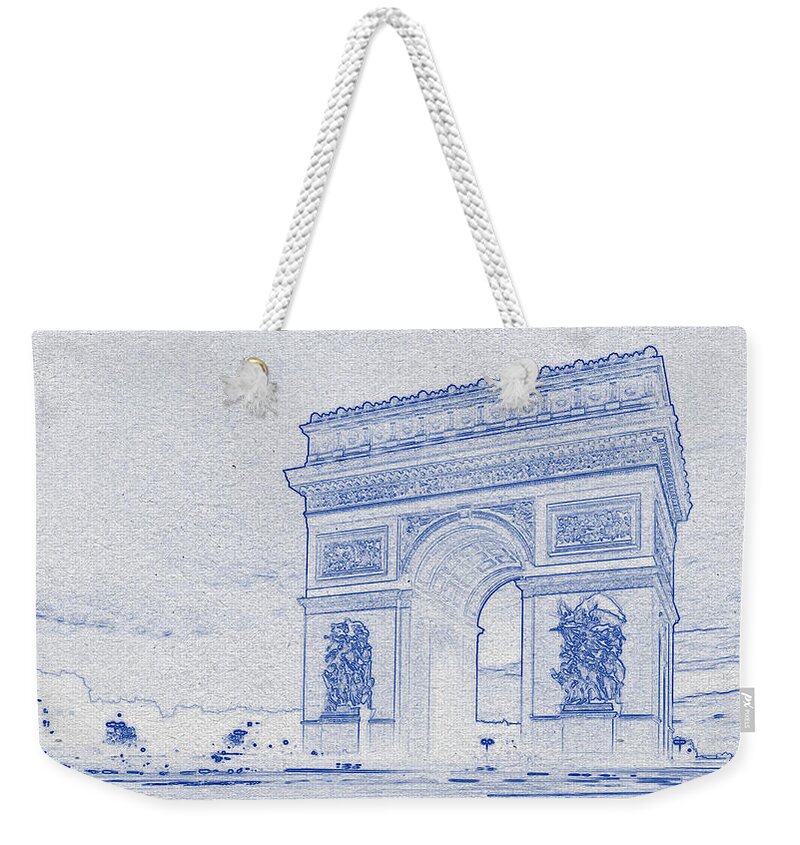 Oil On Canvas Weekender Tote Bag featuring the digital art Blueprint drawing of Cityscape 30 by Celestial Images
