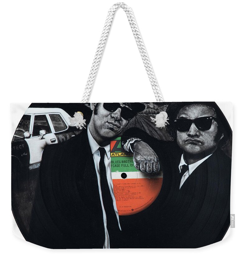 Record Album Weekender Tote Bag featuring the painting Blues Brothers Briefcase Full Of Blues by Dan Menta