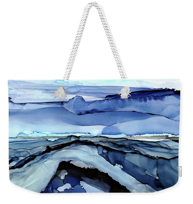 Alcohol Ink Weekender Tote Bag featuring the painting Bluescape 5 by Chris Paschke