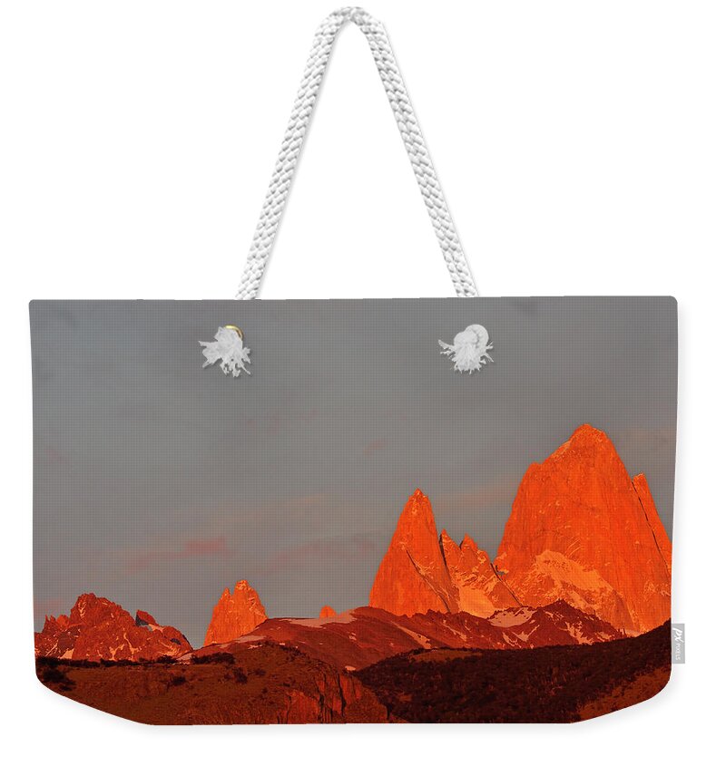 Monte Fitz Roy Weekender Tote Bag featuring the photograph Blush by Tony Beck