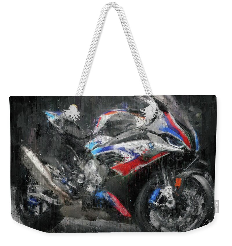 Motorcycle Weekender Tote Bag featuring the painting BMW S1000RR Motorcycle by Vart by Vart