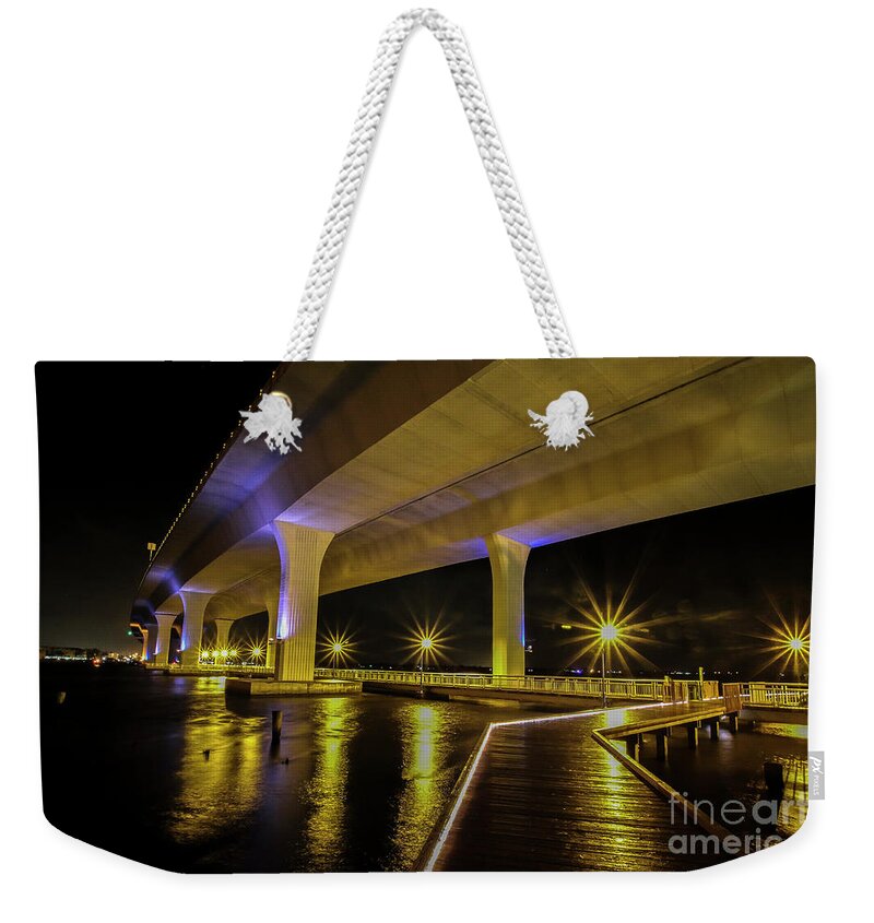 Boardwalk Weekender Tote Bag featuring the photograph Boardwalk, Lights and Bridge by Tom Claud