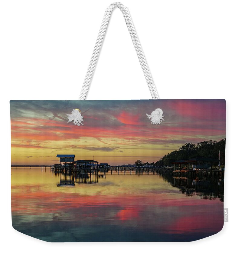 Boat House Weekender Tote Bag featuring the photograph Boat House Sunrise by Randall Allen