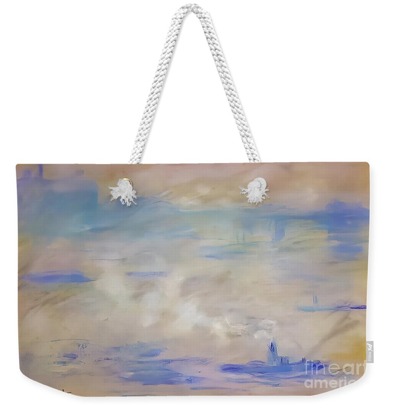 French Weekender Tote Bag featuring the painting Boats on the Thames, Fog Effect by Claude Monet 1901 by Claude Monet