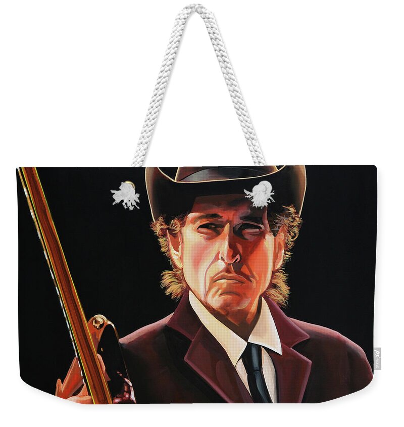 Bob Dylan Weekender Tote Bag featuring the painting Bob Dylan Painting 2 by Paul Meijering