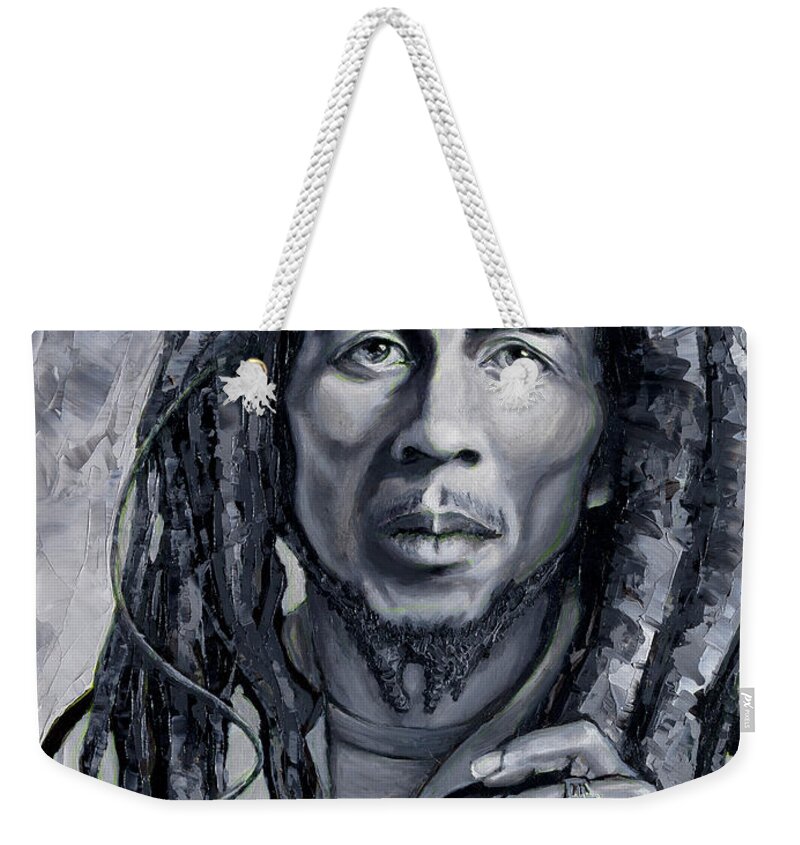 Rasta Weekender Tote Bag featuring the painting Bob Marley by PJ Kirk